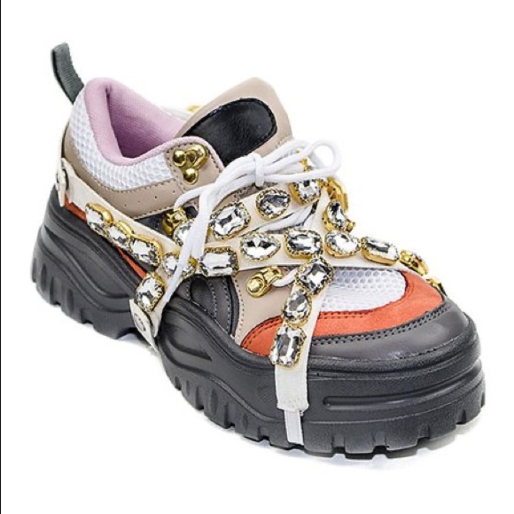 Women’s grey chunky jeweled sneakers sz 10